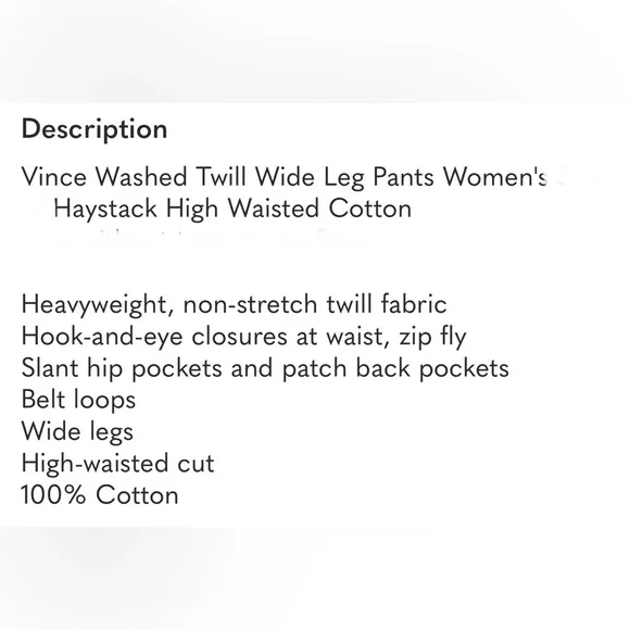 Vince Washed Twill Haystack Wide-Leg Pants Size 8 NWOT - Picture 14 of 14